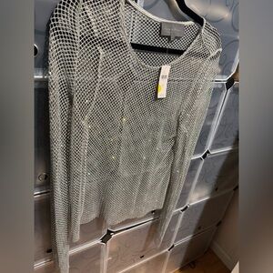 Anthropologie Sunday in Brooklyn Top Mesh Sparkle, Gray, Medium, New!